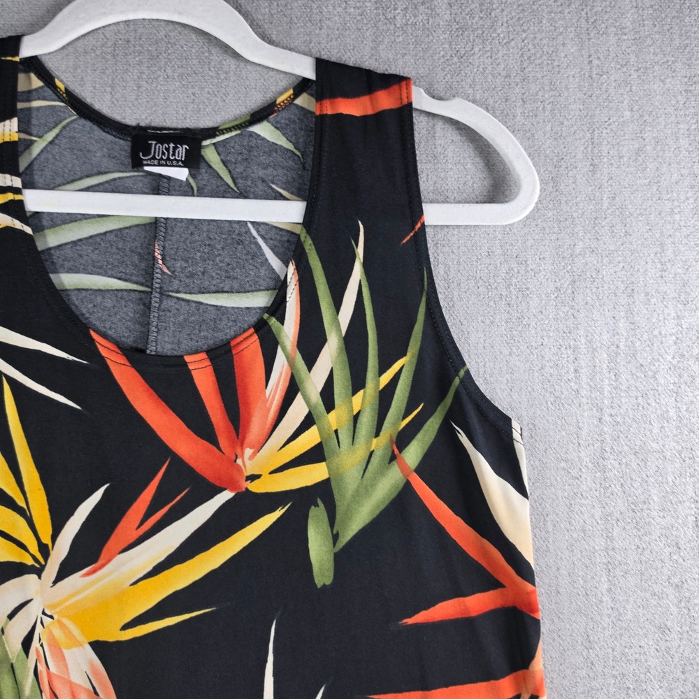 Jostar Tunic Top Women Small Black Floral Bird of Paradise Sharkbite Sleeveless - Picture 7 of 14